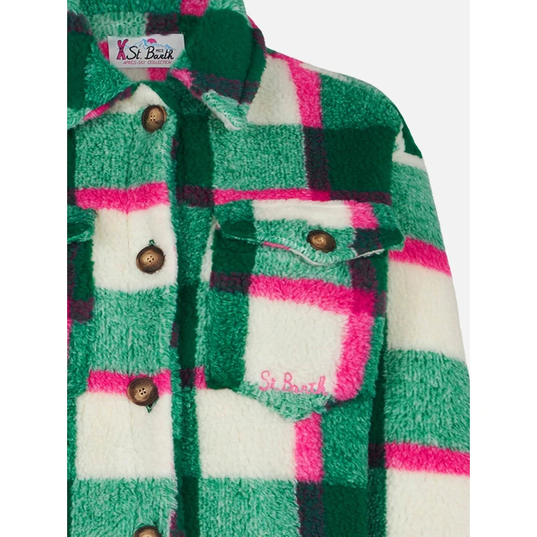Mc2 Saint Barth Girl Sherpa Overshirt With Tartan Print Jacket