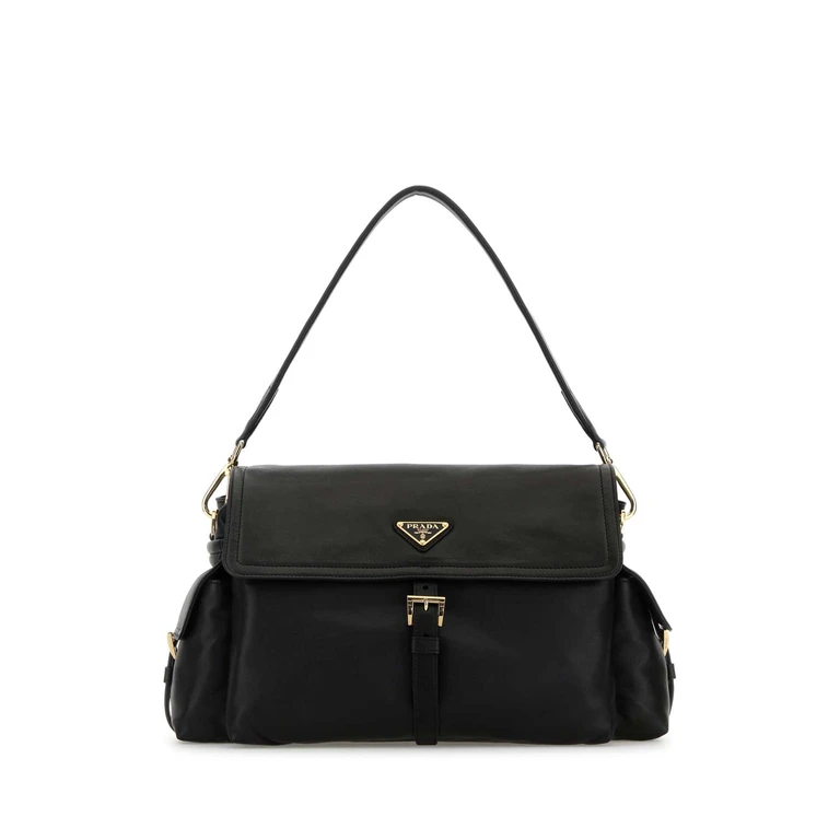 Prada Black Leather Shoulder Bag Nero Agnello Borse A Mano - Women