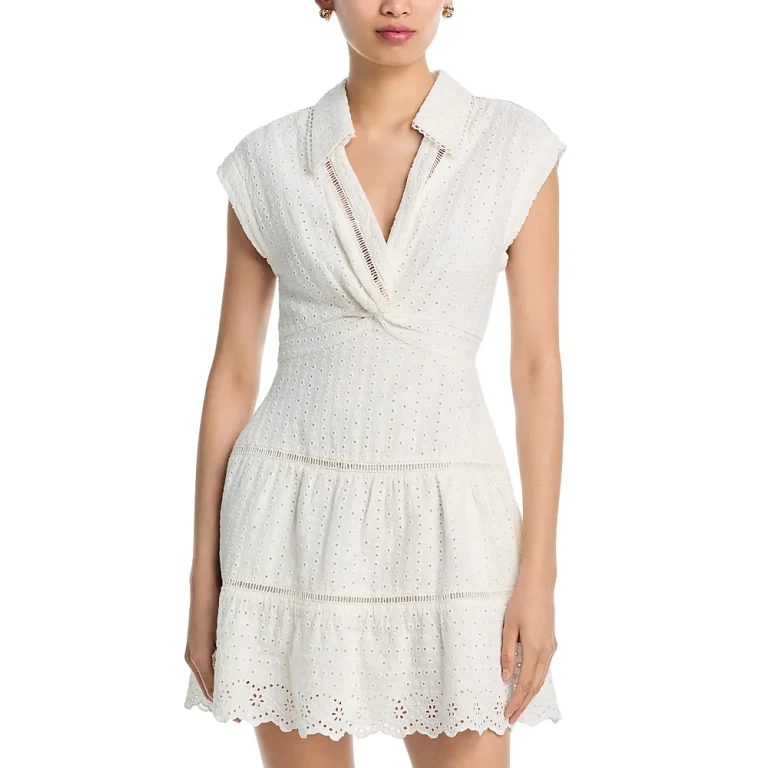 Alice and Olivia Mila Eyelet Deep V Neck Dress