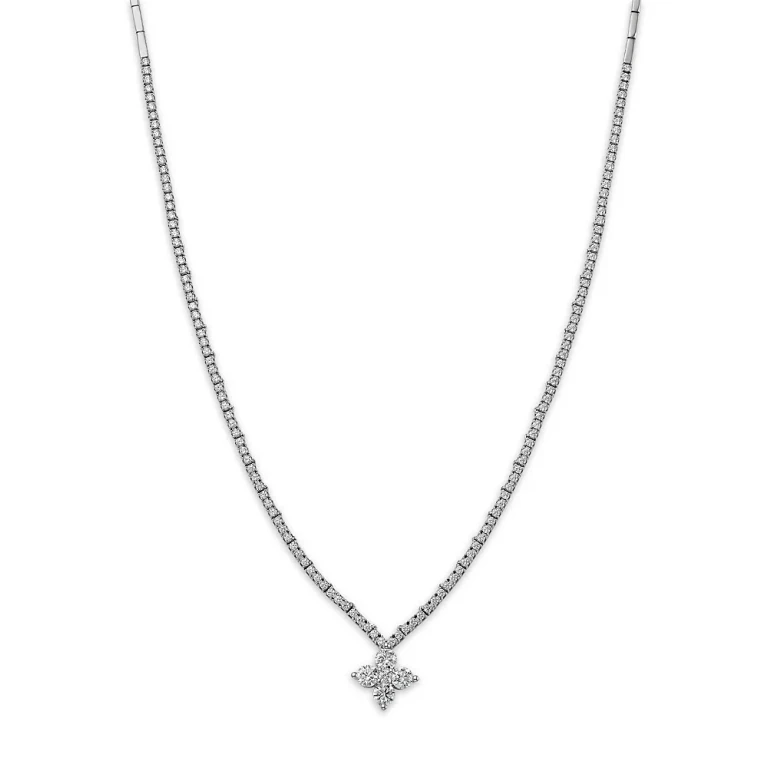 Diamond Clover Collar Necklace in 14K White Gold, 2.0 tcw