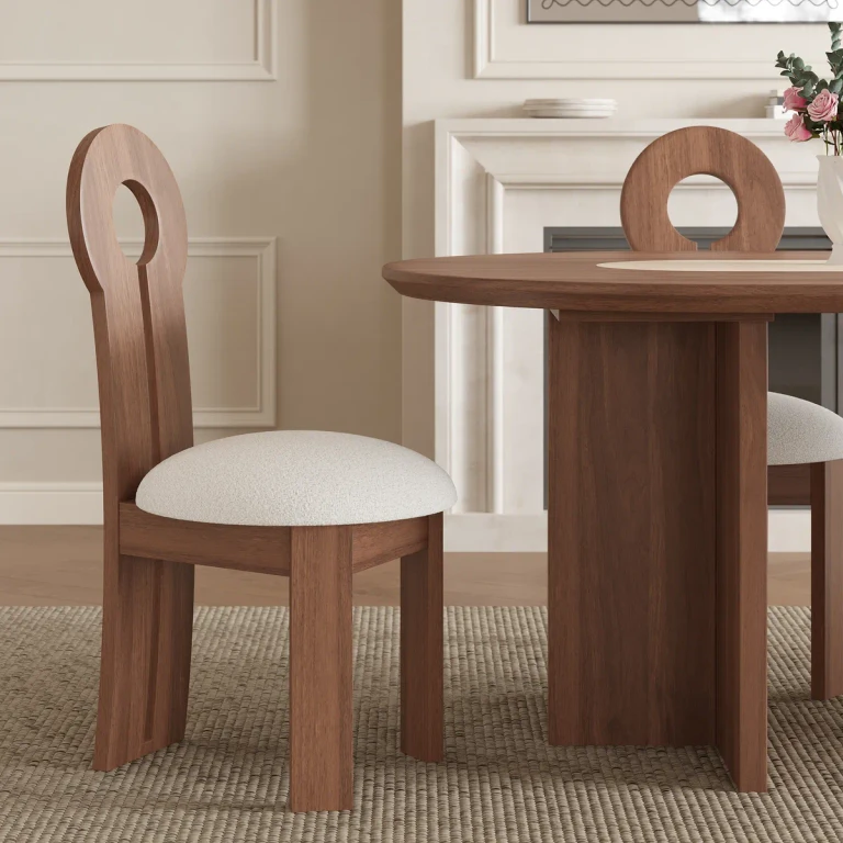 Modern Ash Wood Walnut Dining Chair with Boucle Upholstery