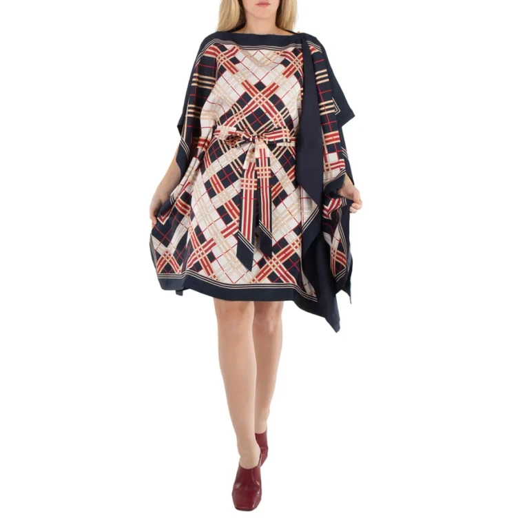 Burberry Abstract Check Print Silk Belted Cape