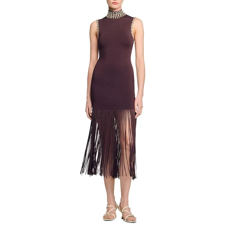 Sandro Fringe Knit Embellished Dress