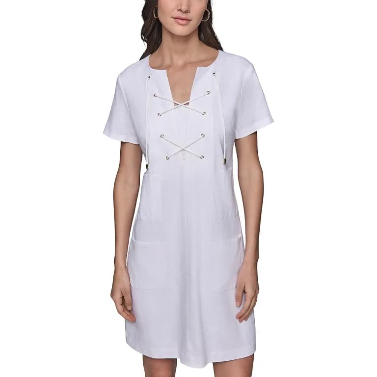 Karl Lagerfeld Paris Linen Blend A Line Dress
