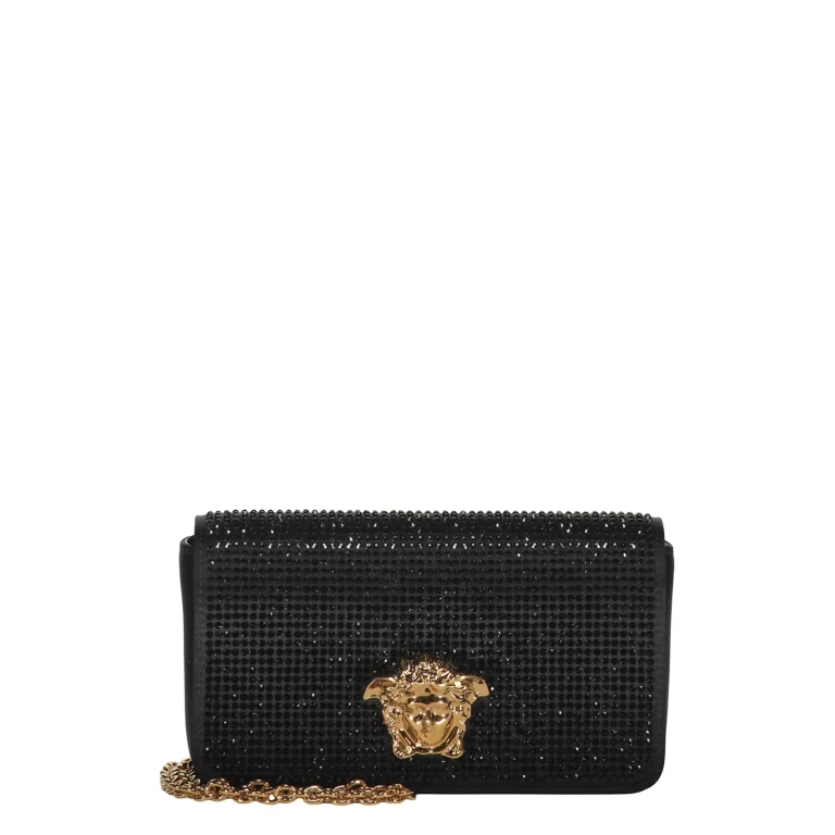 Versace Elegant Black Clutch With Golden Closure