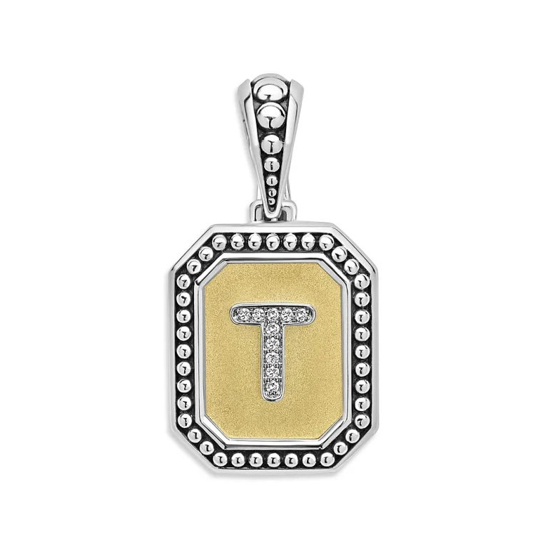 Lagos Signature Caviar Sterling Silver & 18K Yellow Gold Octagon Diamond A Initial Charm, 0.05 tcw