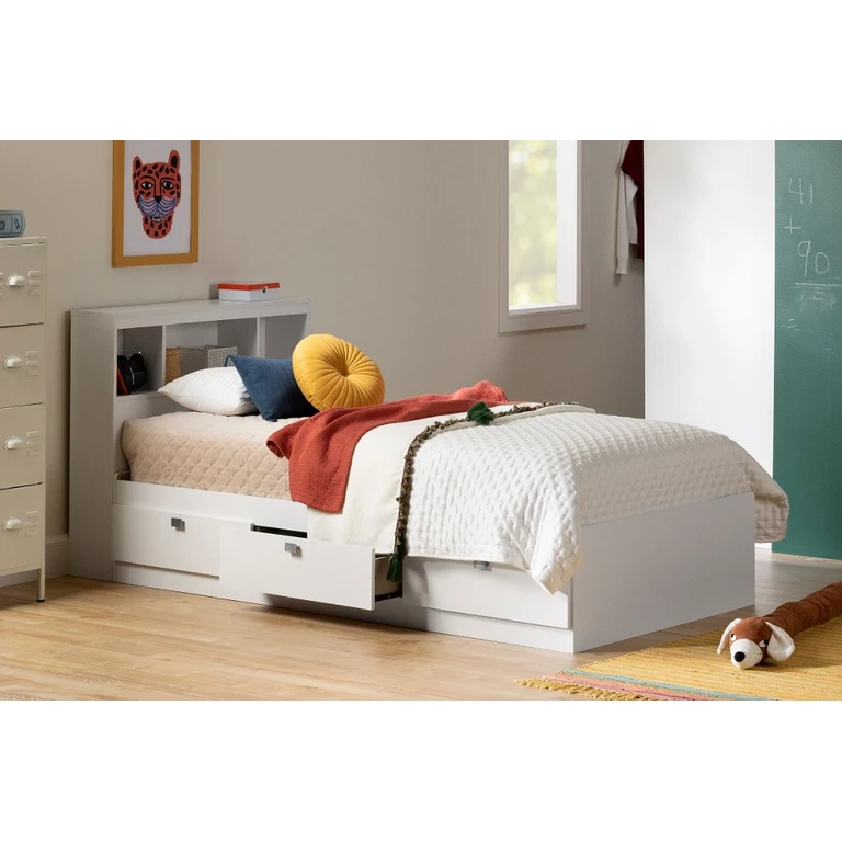 Spark White Twin Storage Bed and Bookcase Headboard Set - South Shore
