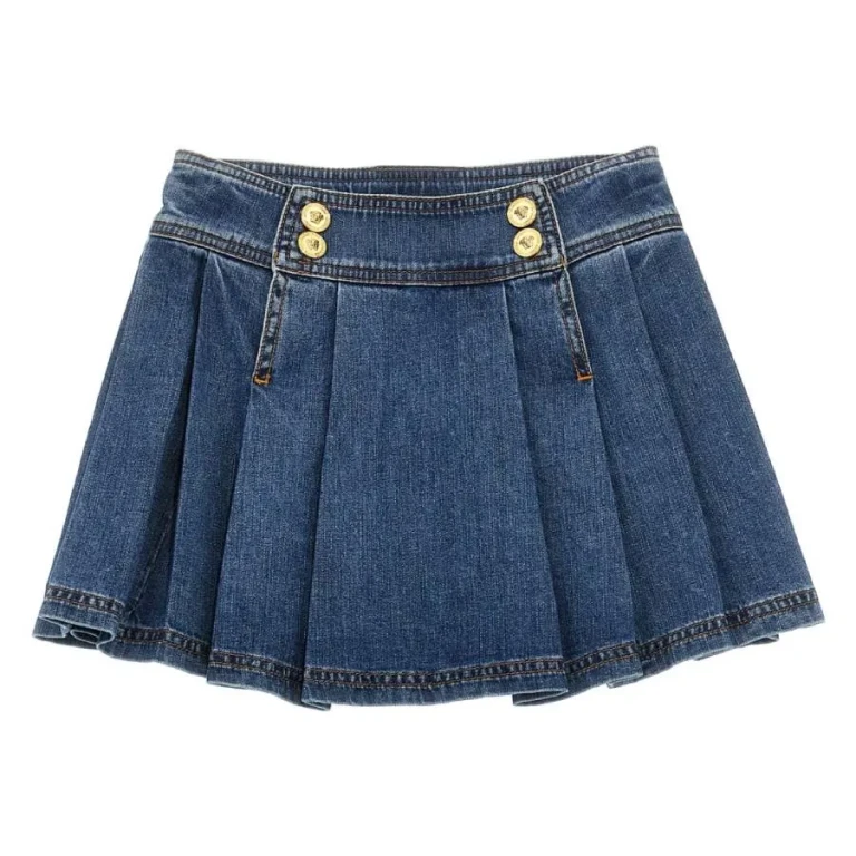 Versace Kids Pleated Denim Medusa Mini Skirt