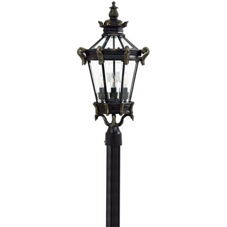 Stratford Hall 4-Light 28" Outdoor Post Light in Heritage with Gold Highlights