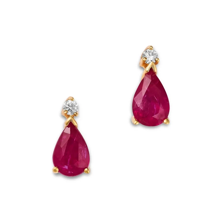 Stone & Diamond Pear Stud Earrings in 14K Yellow Gold