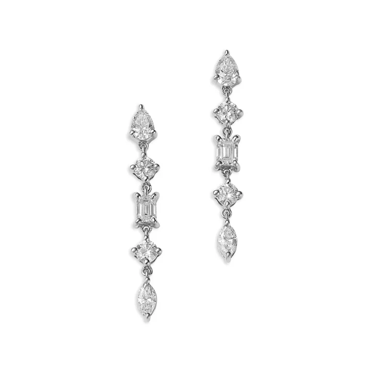 Mixed Cut Diamond Drop Earrings in 14K White Gold, 1.03 tcw