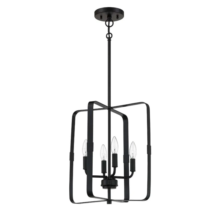 Flat Black Four Light Foyer Pendant from the Stowe Collection