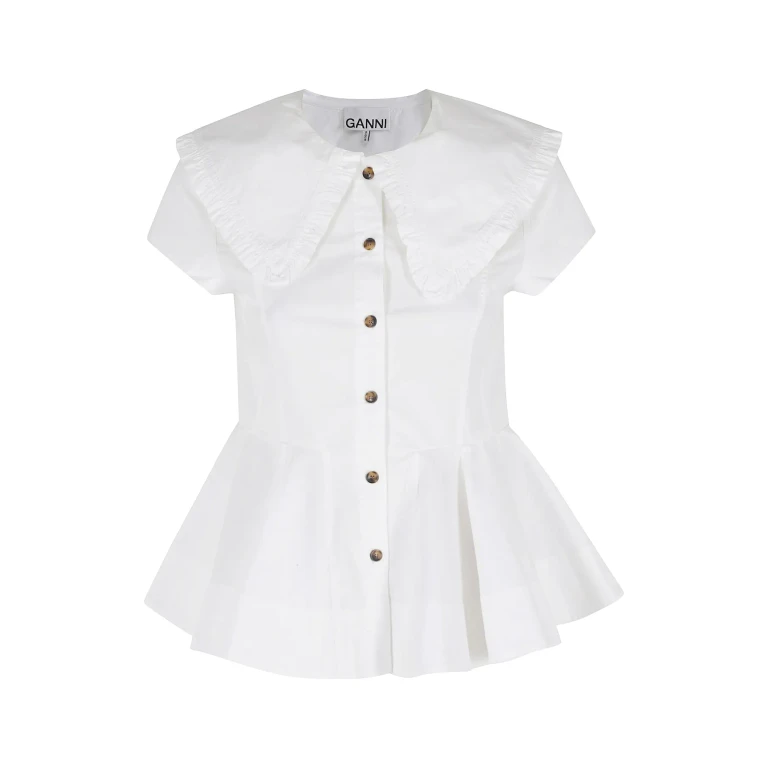 Ganni Stretch Cotton Peter Pan Collar Shirt