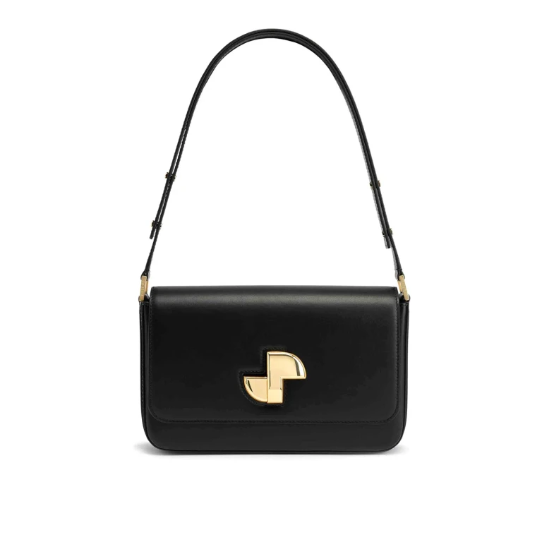 Patou Black Leather Le Classic Lock Shoulder Bag