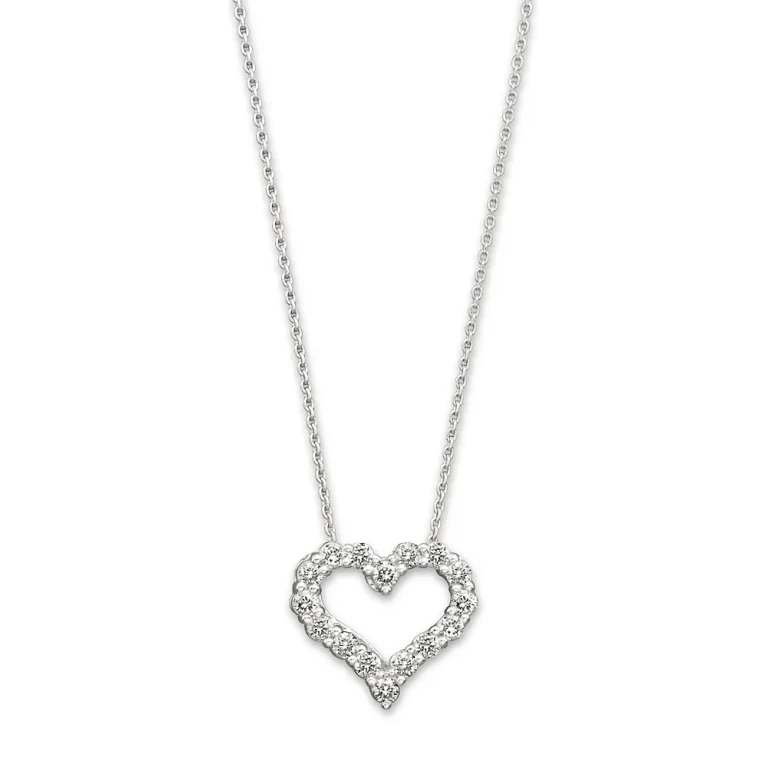 Diamond Heart Pendant Necklace in 14K White Gold, 0.25 tcw