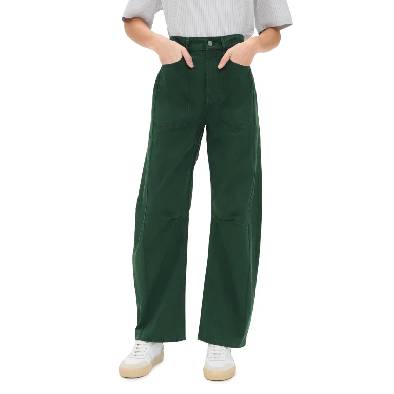 Veronica Beard Jean Sloan Barrel Leg Jeans Dark Hunter Green 29