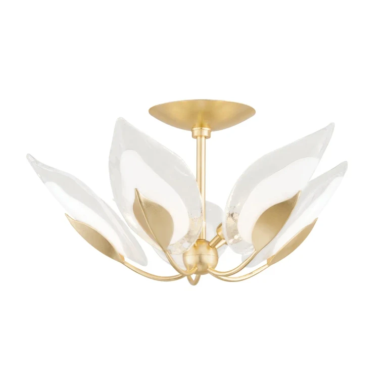 Gold Leaf Five Light Semi Flush Mount from the Blossom Collection