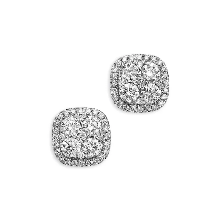 Diamond Halo Stud Earrings in 14K White Gold, 2.0 tcw