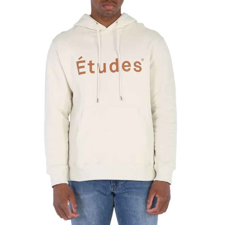 Etudes Mens Chalk Logo-Print Organic-Cotton Hoodie