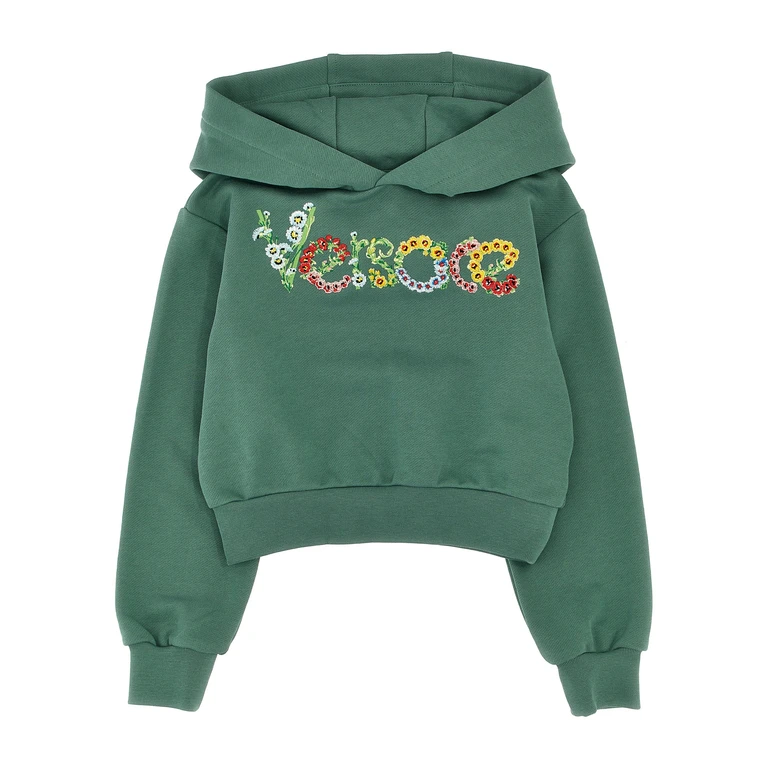 Versace Kids Embroidered hoodie Green Cotton Sweatshirt - Kids