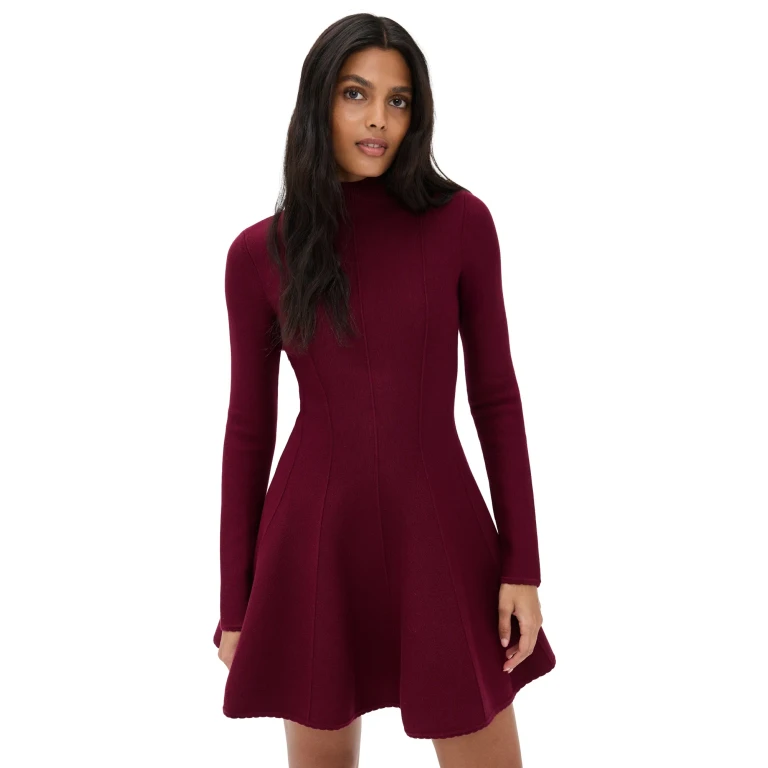 Fleur du Mal Long Sleeve Flared Corset Dress Claret S