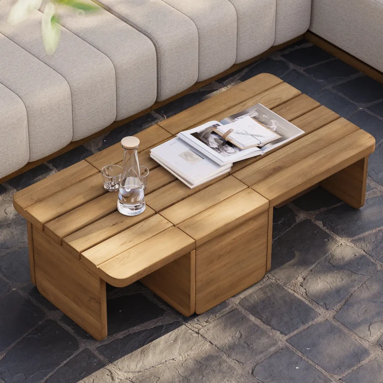 Resaro Modular Teak Wood Patio Coffee Table for Outdoor & Indoor in Natural (15.75" High)