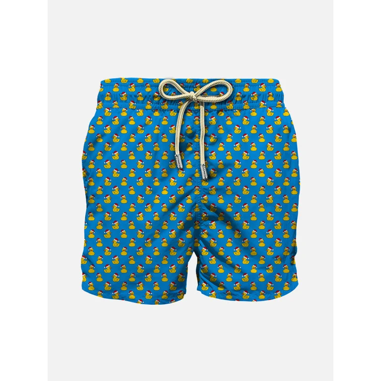 Mc2 Saint Barth Boy Light Fabric Swim Shorts With Christmas Ducks Print Swimshort