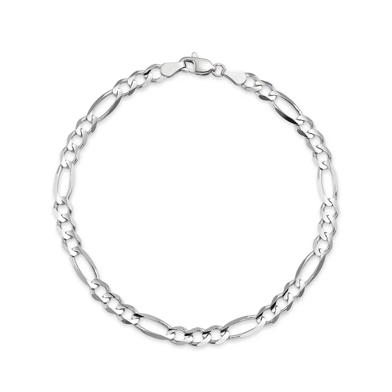 Men's Figaro Link Chain Bracelet in 14K White Gold