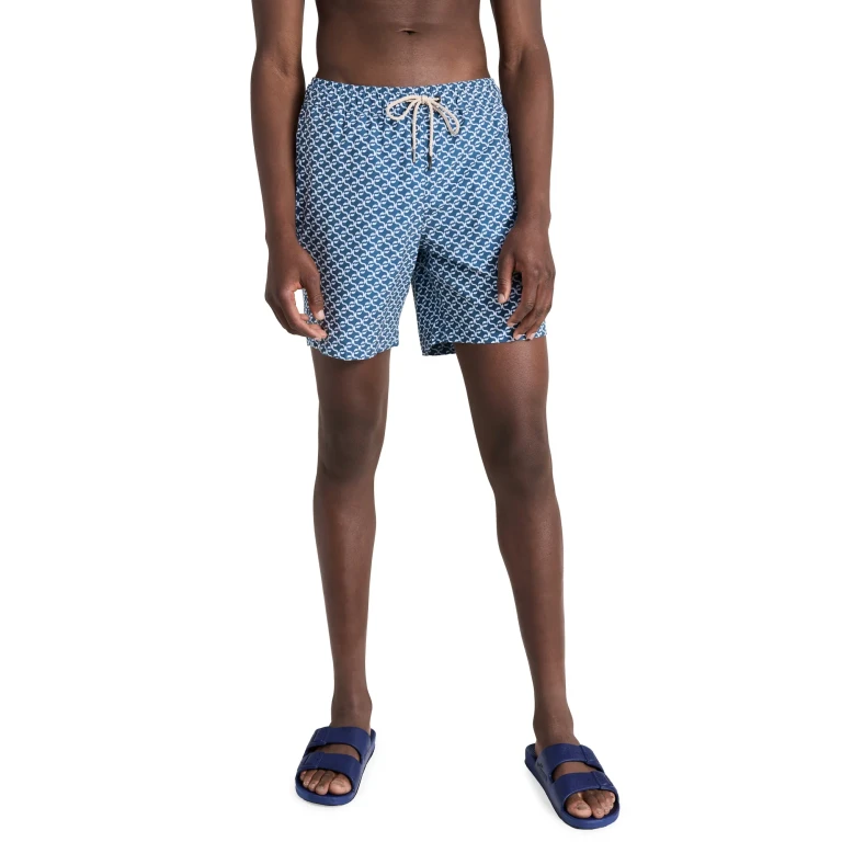 Fair Harbor The Bayberry Swim Trunks 7 Navy Geo XL