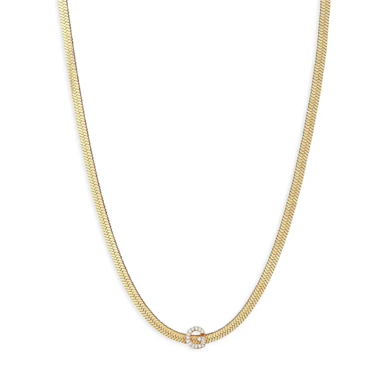 Ettika Initial Herringbone Chain Necklace in 18K Gold Plated, 12