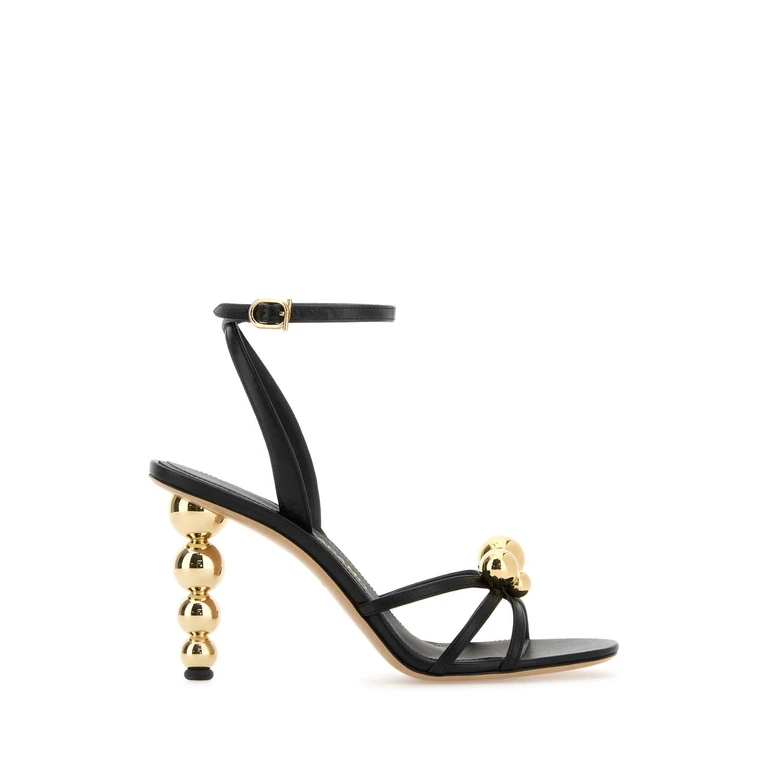 Ferragamo Black Leather Karina Sandals