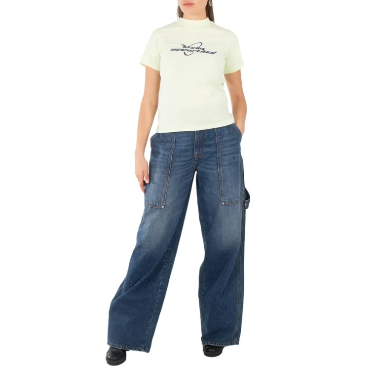 Stella Mccartney Ladies Yellow Logo-Print Short-Sleeve T-Shirt