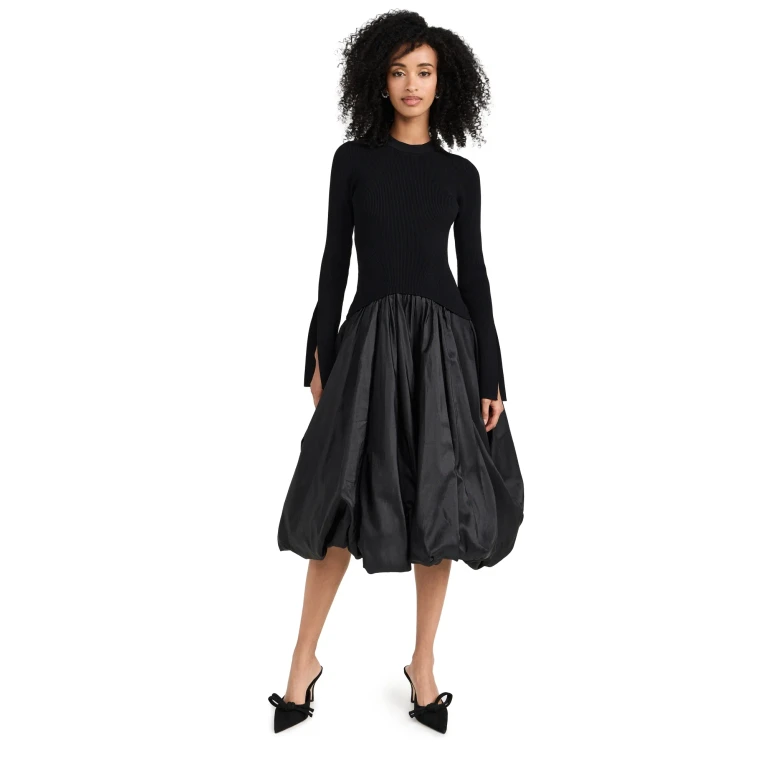 SIMKHAI Kenlie Long Sleeve Mock Neck Midi Dress Blush L