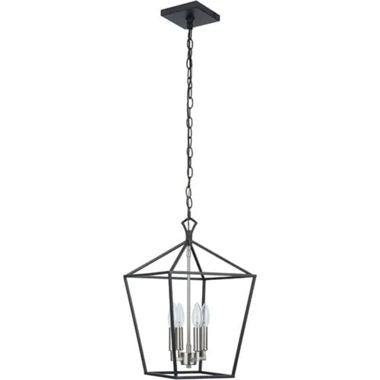 Flat Black Brushed Polished Nickel Four Light Foyer Pendant from the Flynt II Collection