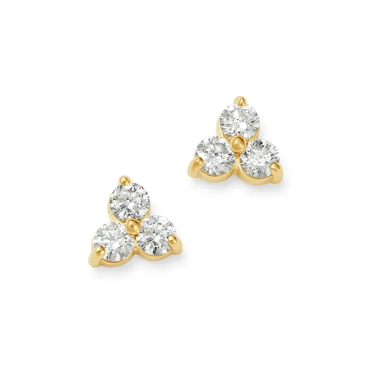 Diamond Three-Stone Stud Earrings in 14K Yellow Gold, 0.35 tcw