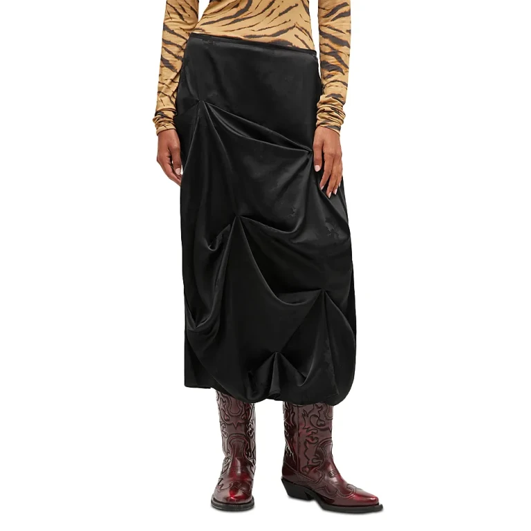 Ganni Satin Jacquard Tuck Detail Maxi Skirt