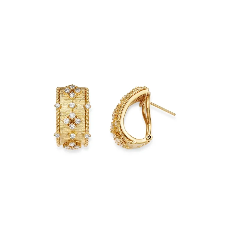 Diamond Omega-Back Earrings in 18K Textured Yellow Gold, 0.70 tcw
