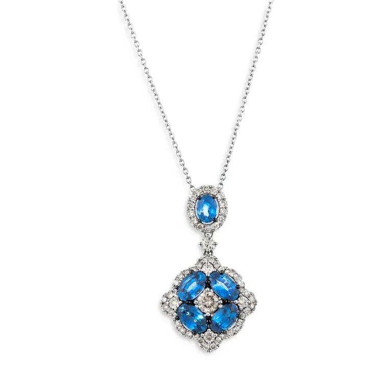 Blue Sapphire & Champagne Diamond Pendant Necklace in 14K White Gold, 20