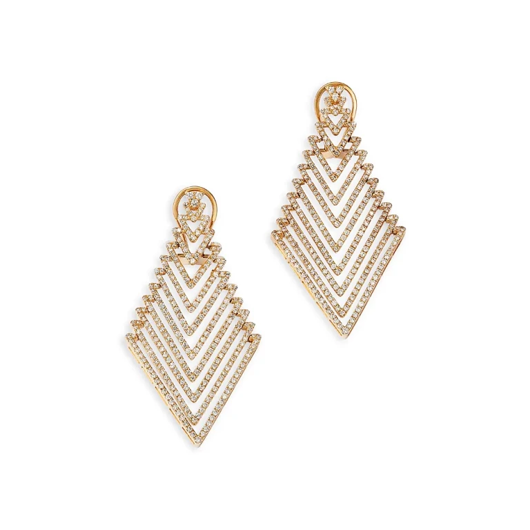 Diamond Geometric Drop Earrings in 14K Yellow Gold, 2.50 tcw