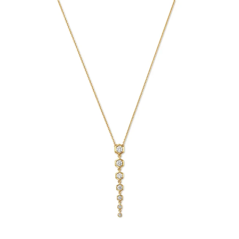 Diamond Honeycomb Bezel Linear Pendant Necklace in 14K Yellow Gold, 0.5 tcw