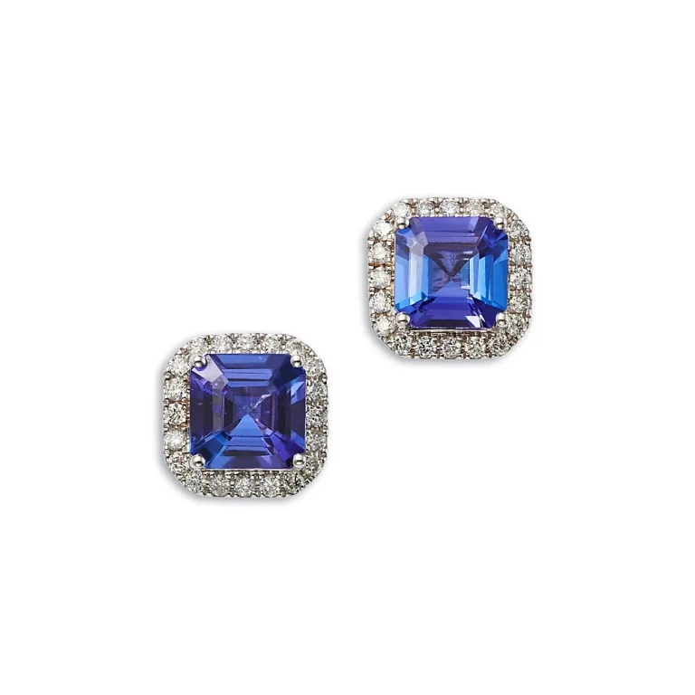Tanzanite & Diamond Halo Stud Earrings in 14K White Gold