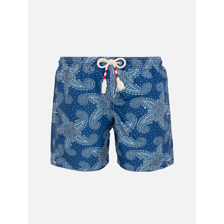 Mc2 Saint Barth Boy Swim Shorts With Paisley Print Blue Swimshort