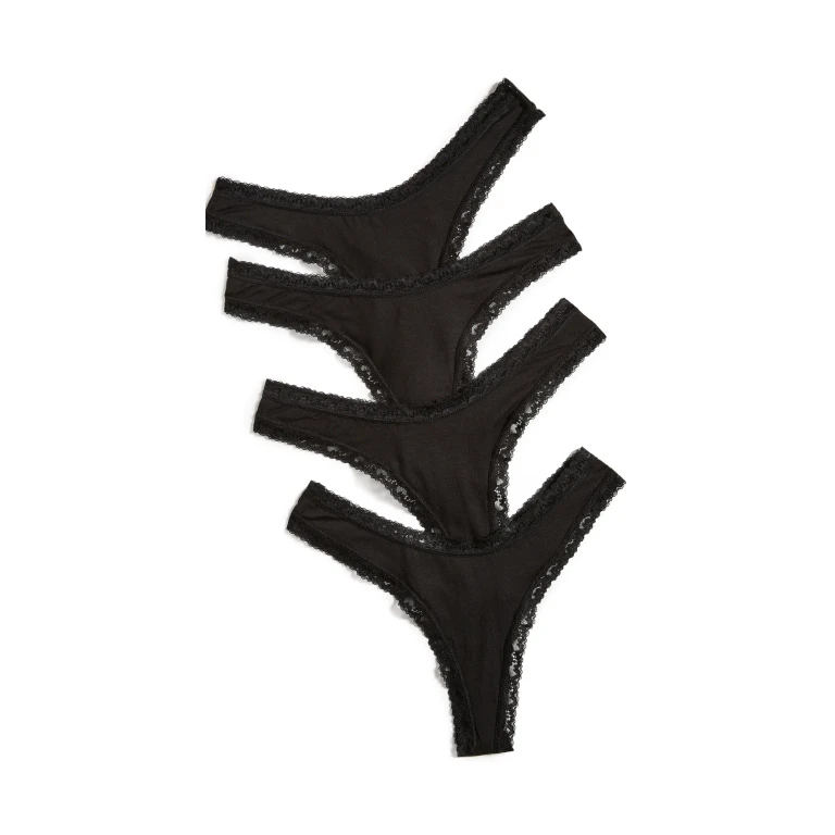 Stripe & Stare Black Thong 4 Pack Box Black XS