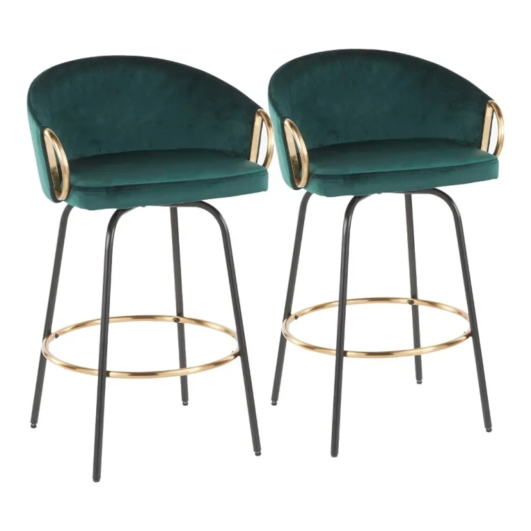 Claire Glam Gold & Emerald Velvet Barstool Stool, Set of 2