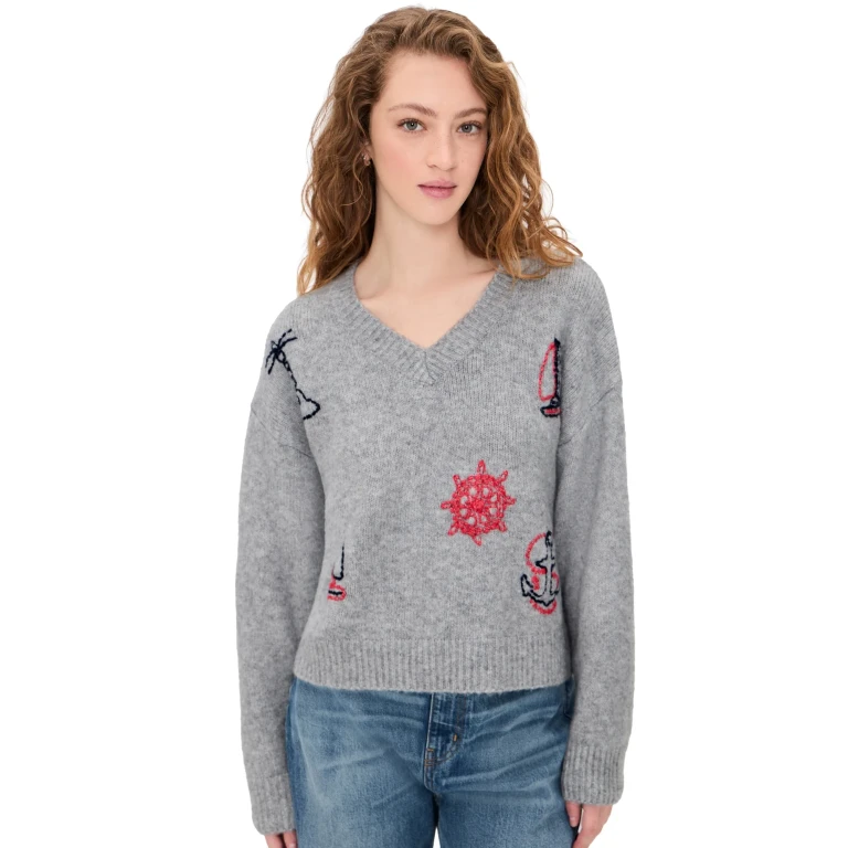 Bailey Rose Nautical Sweater Heather Grey L