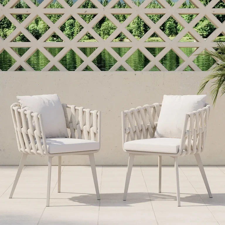 Outdoor Rope Weave & Aluminum Dining Chairs in Gray, Set of 2