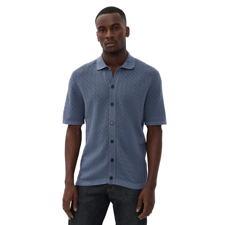 BOSS Knit Button Down Shirt Smoke Blue XL