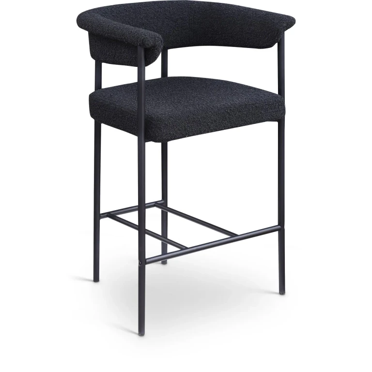 Malin Black Boucle Upholstered Counter Stool, Set of 2
