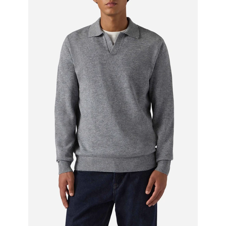 Mc2 Saint Barth Grey Melange Pure-Wool Knit Polo Covent Knitwear - Men