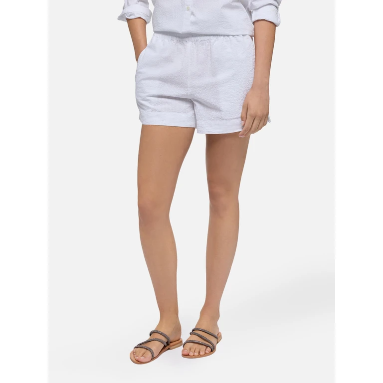 Mc2 Saint Barth Meave White Seersucker Cotton Pull-Up Shorts Pant - Women